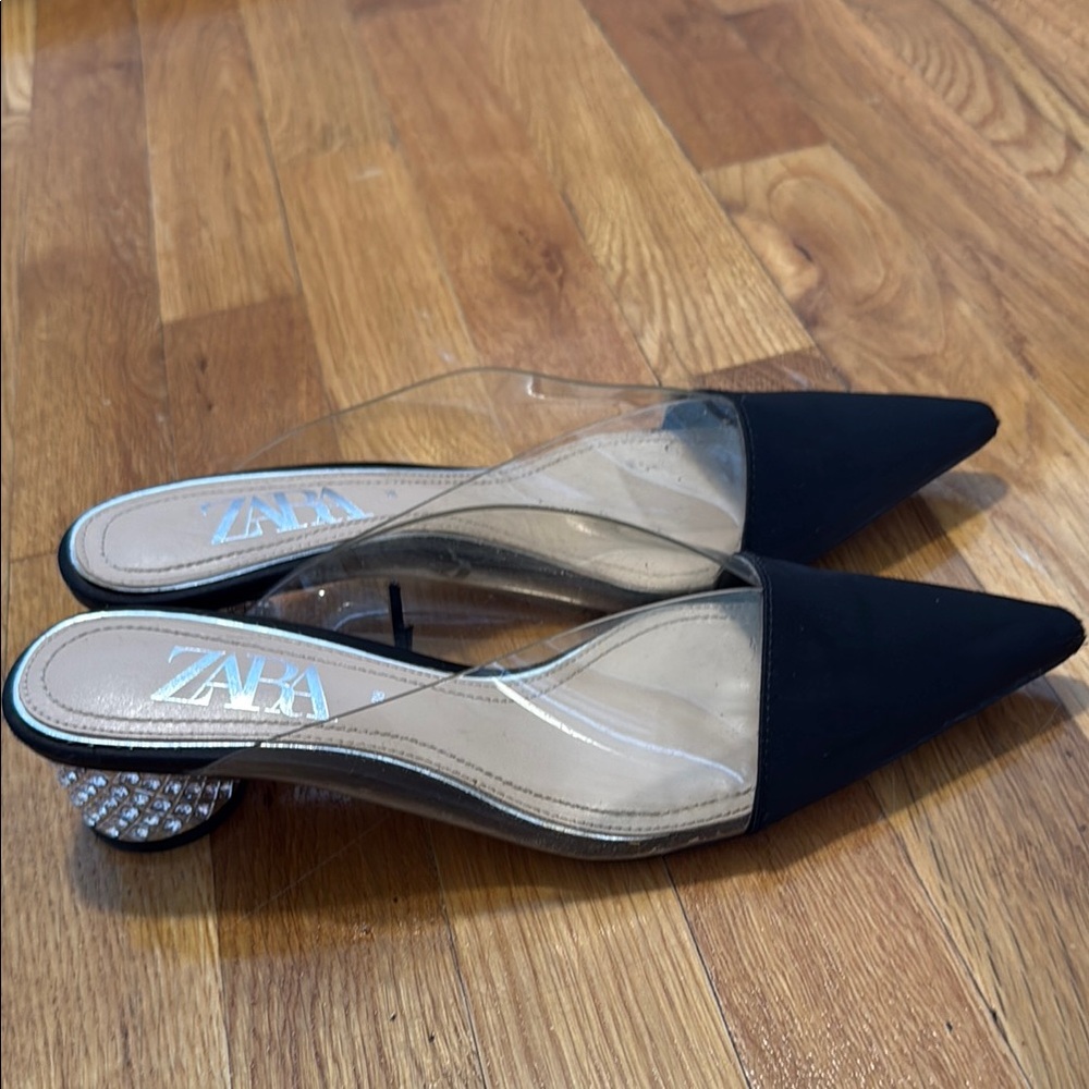 Zara Black Heels with Clear and Silver Accents